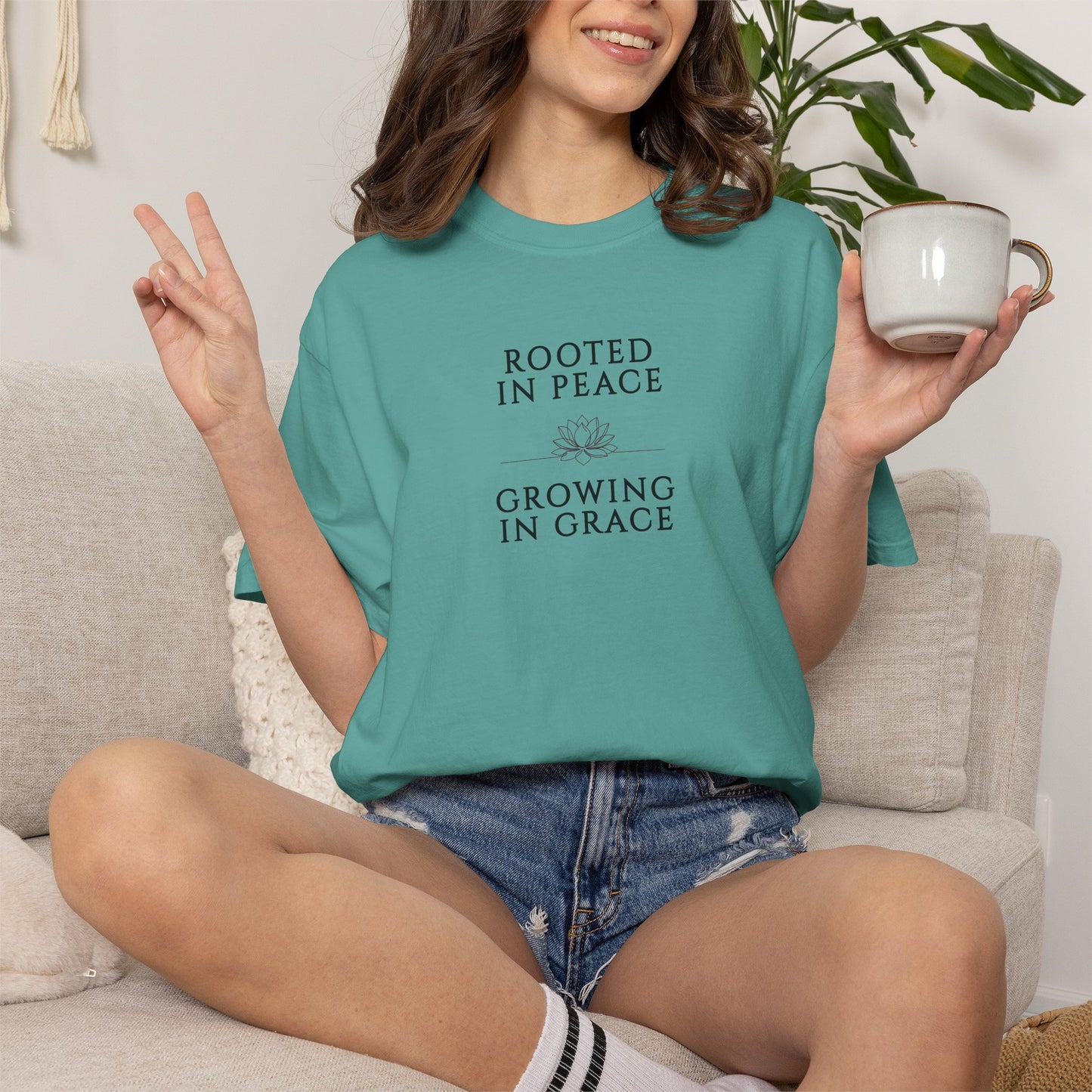 Rooted in Peace Growing in Grace T-shirt | Minimal Lotus Typography