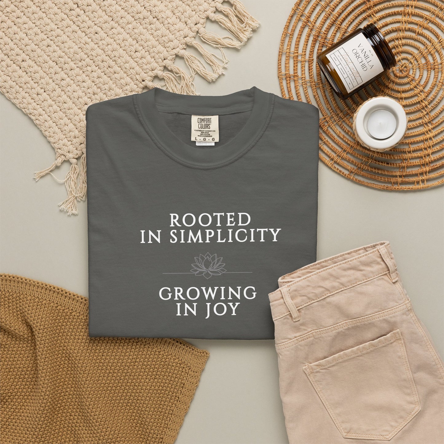 Rooted in Simplicity Growing in Joy Comfort Colors T-Shirt, Mindful Living Inspirational Tee
