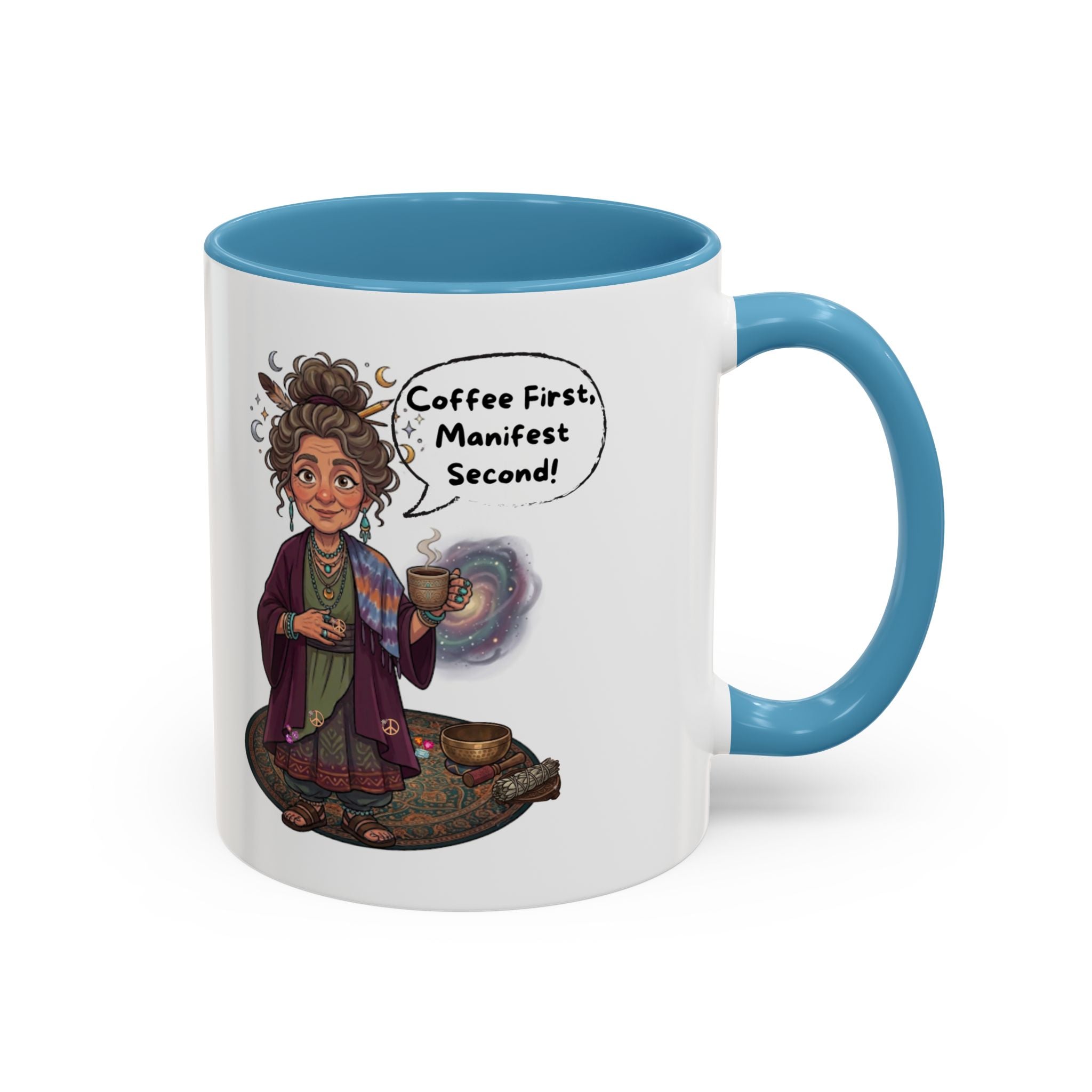 Auntie Aura Coffee Mug — “Coffee First, Manifest Second” Boho Spiritual Gift