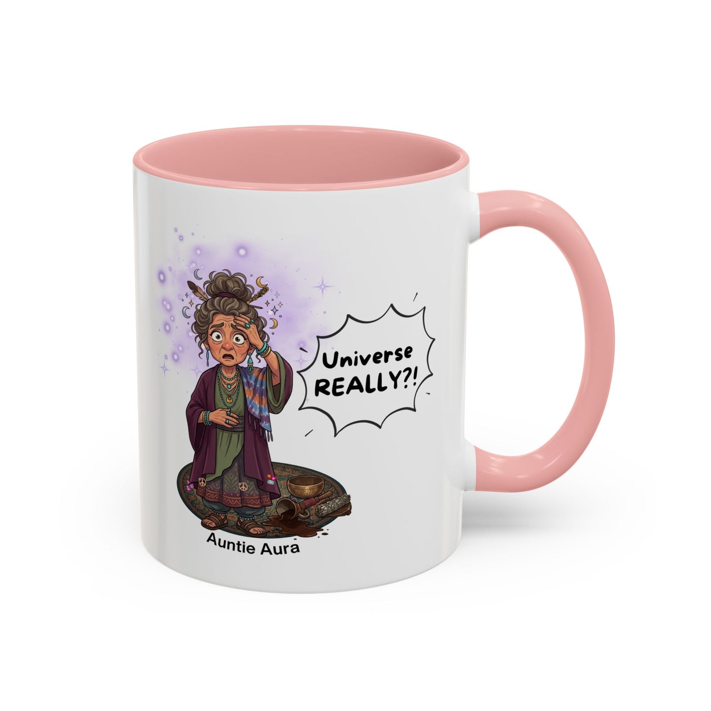 Auntie Aura Galaxy Mug — “Universe REALLY?!” Accent Ceramic Coffee Mug