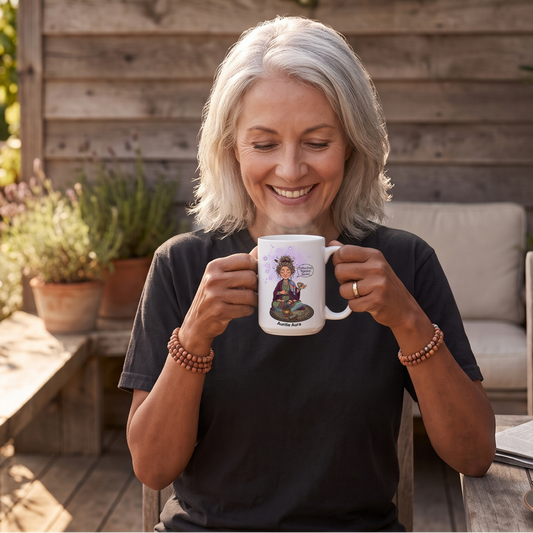 Auntie Aura Coffee Mug — “Coffee First, Manifest Second” Boho Spiritual Gift