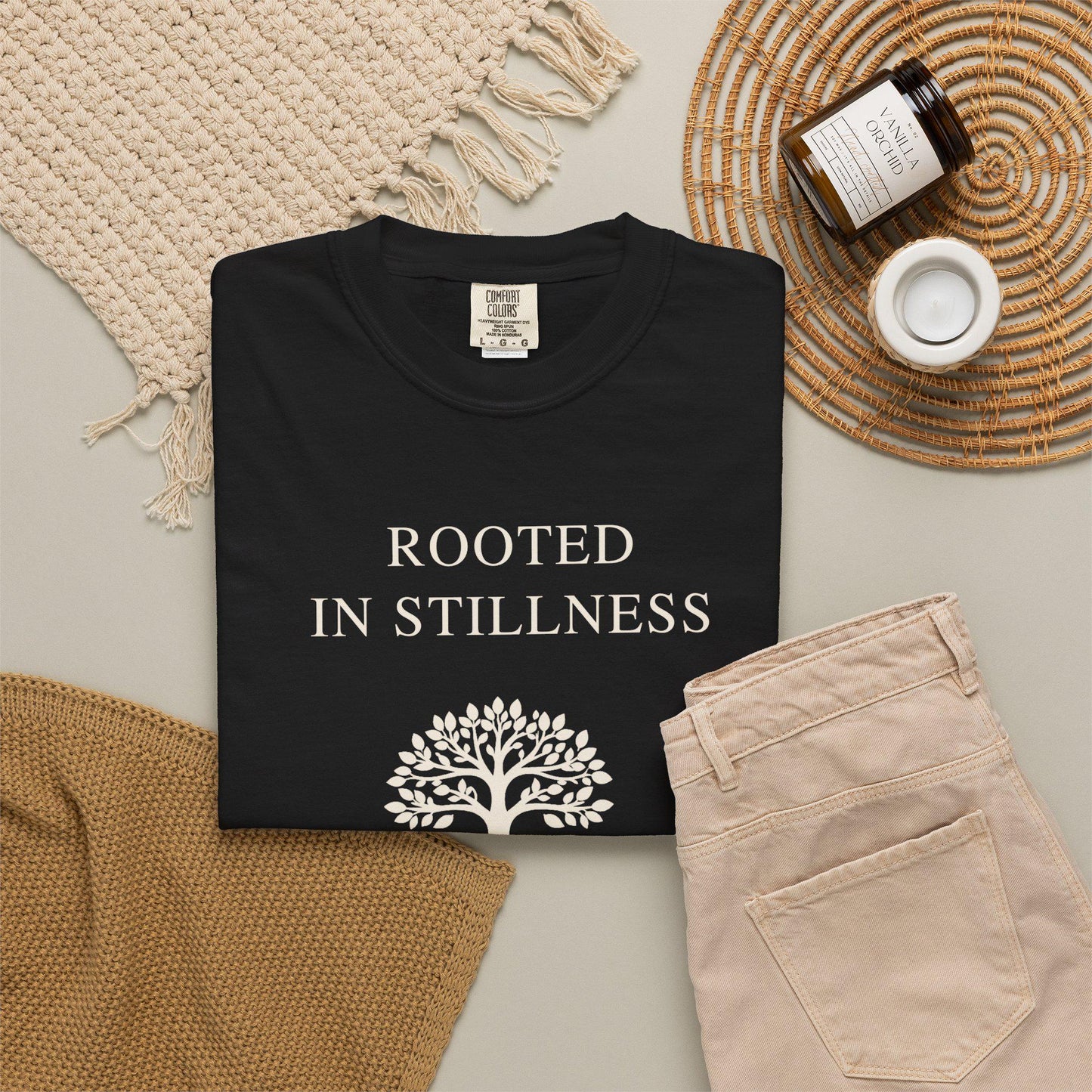 Rooted in Stillness Comfort Colors Shirt, Mindfulness Tree Tee