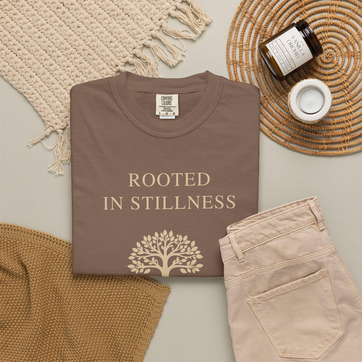 Rooted in Stillness Comfort Colors Shirt, Mindfulness Tree Tee