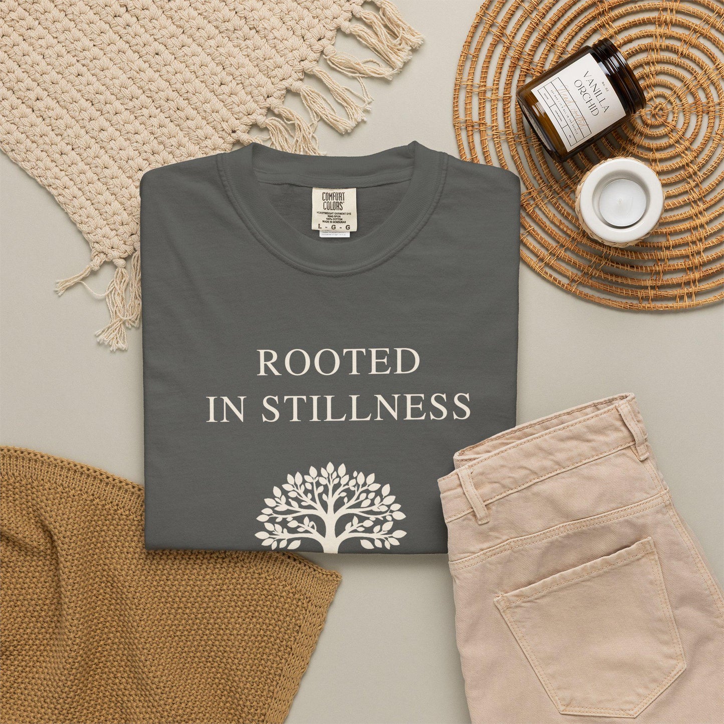 Rooted in Stillness Comfort Colors Shirt, Mindfulness Tree Tee